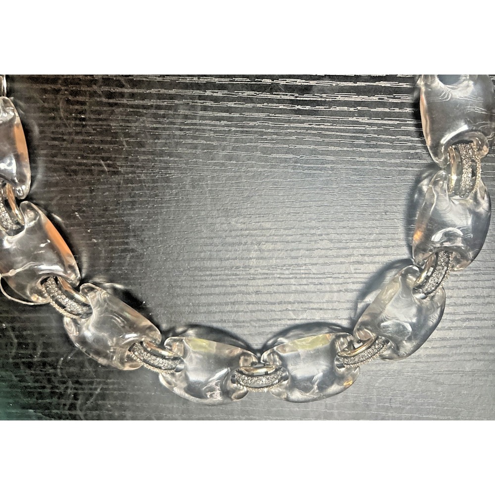 Alexis Bittar Clear Lucite Crystal Gold Tone Chunky Link Statement Necklace